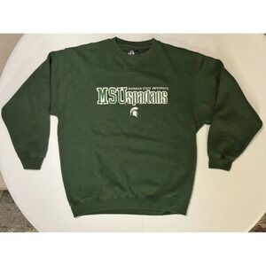 Michigan State Spartans MSU Crewneck Sweatshirt Green Large Y2K Embroider Logo